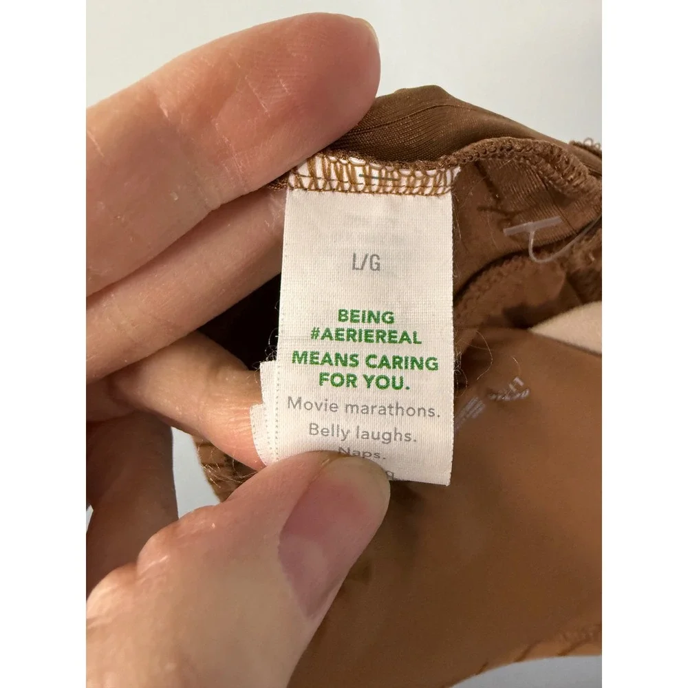 Aerie Ribbed Front Tie Crop Top Large‎ Brown Bronze Keyhole Adjustable Straps